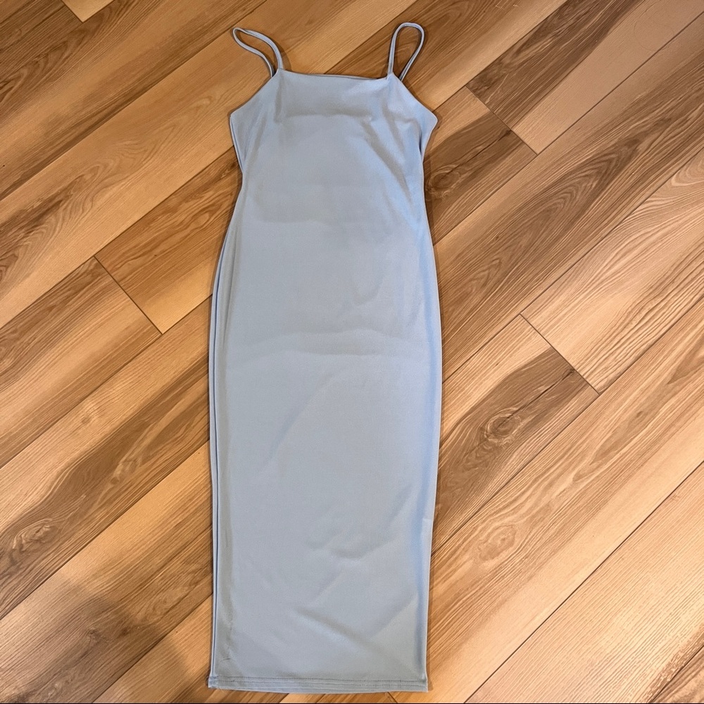 PrettyLitteThing NEW Light Blue Midi Bodycon Dress